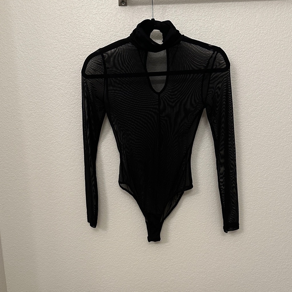 Charlotte Russe Sheer Black Long Sleeve Bodysuit